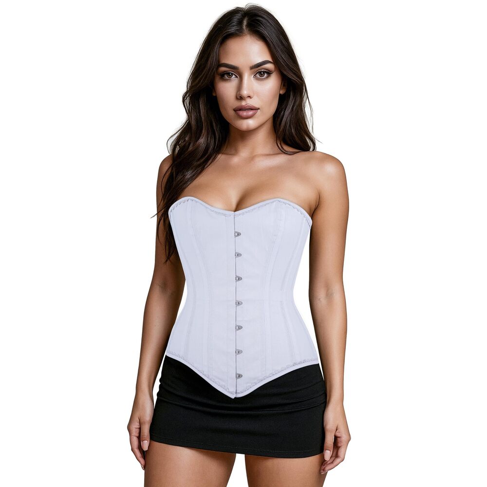 4636 Heavy-Duty White Overbust Corset – Premium Cotton, Double Steel